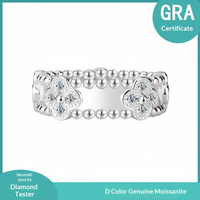 Bague en argent sterling S925 avec moissanite et trèfle à quatre feuilles