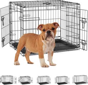 <span class=keywords><strong>Cage</strong></span> pour chien en fil métallique pliant à Double porte à revêtement électronique noir chenil pour animaux de compagnie pour l'entraînement des chiens avec diviseur - Product Image 2