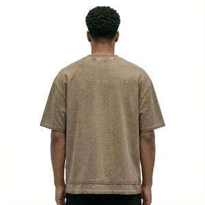 T-shirt unisexe américain brossé, délavé et vieilli, coupe décontractée et oversize, vente en gros, personnalisation de logo brodé, vêtements - Product Image 2