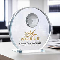 Plaque en verre ronde artisanale avec globe, logo personnalisé, cadeau d'entreprise, trophée, récompense, vente en gros, fabricant Noble