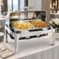 Chauffe-Plat Moderne Liyunda en Acier Inoxydable à Couvercle Roulant, Plat de Service pour Buffet d'Hôtel, Réchaud à Alcool, Maintien au Chaud 24 Heures