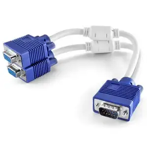 Kabel Monitor adaptor Splitter Y Dual Female, 15 Pin SVGA VGA Male ke 2 Dual Female