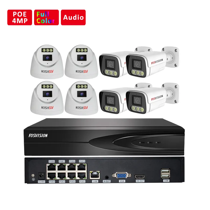 Fosvision Hd Video Surveillance 4mp Ip Poe Camera System 8ch Poe Nvr Camera Kit Set 8 Channel Nvr Home Security Cctv System
