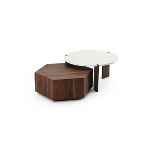 Set di Tavolini da Caffè Moderni in Legno Scuro e Bianco Crema, Combinazione in MDF per Arredamento Soggiorno - Product Image 1