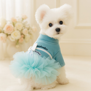 Pet <b>clothes</b> for autumn and winter, small dogs, puppies, happy dogs and <b>cats</b>, warm and comfortable, lake blue with white bow - Product Image 1