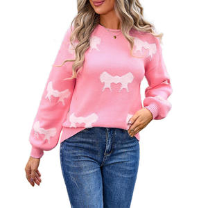 Wholesale <strong>Christmas</strong> Cute Bowknot Pullover Crew Neck Drop Shoulder Long Sleeve <strong>Jumper</strong> <strong>Plus</strong> <strong>Size</strong> Ribbed Embroidered <strong>Women</strong> Sweaters - Product Image 2