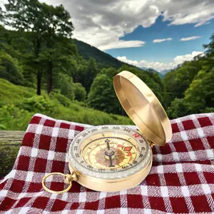 AJOTEQPT G50 Retro Flip Compass Pure Copper Brass Pocket Watch For Outdoor Camping Hiking Survival