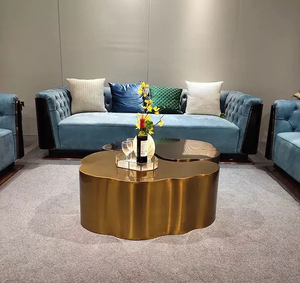 Mesa de centro de <span class=keywords><strong>Metal</strong></span> inoxidable dorado de lujo de gama alta, mesa auxiliar decorativa de diseño de moda en la nube para sala de estar, entrada al hogar, comedor de Hotel - Product Image 3