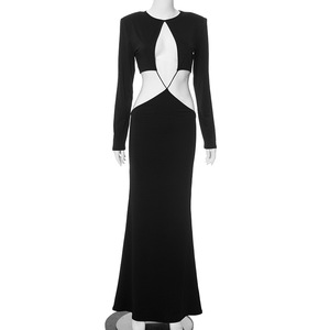 Stile europeo 2025 estate nuove donne tinta unita manica lunga in vita Sexy vestito vuoto all'ingrosso - Product Image 6