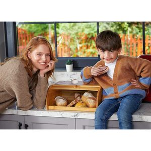 Bamboo Bread Box With Lid Rectangle <b>Kitchen</b> Countertop Storage For Bread Organization - Product Image 3