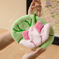 Coral Fleece Embroidered Hand Towel Cute Hangable Absorbent Quick-Dry Home Towel for Bathroom and Kitchen