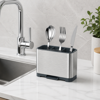 WIREKING Porte-ustensiles et organiseur de couteaux moderne en acier inoxydable pour comptoir de cuisine, égouttoir à couverts avec drain
