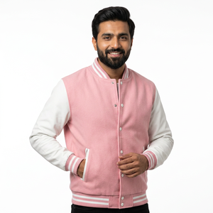 Anti-Wrinkle Varsity <b>Jacket</b> Winter <b>Jacket</b> Plus Size Wholesale Price Custom Logo Plain <b>Pink</b> Color Unisex Varsity <b>Jacket</b> For Men - Product Image 1