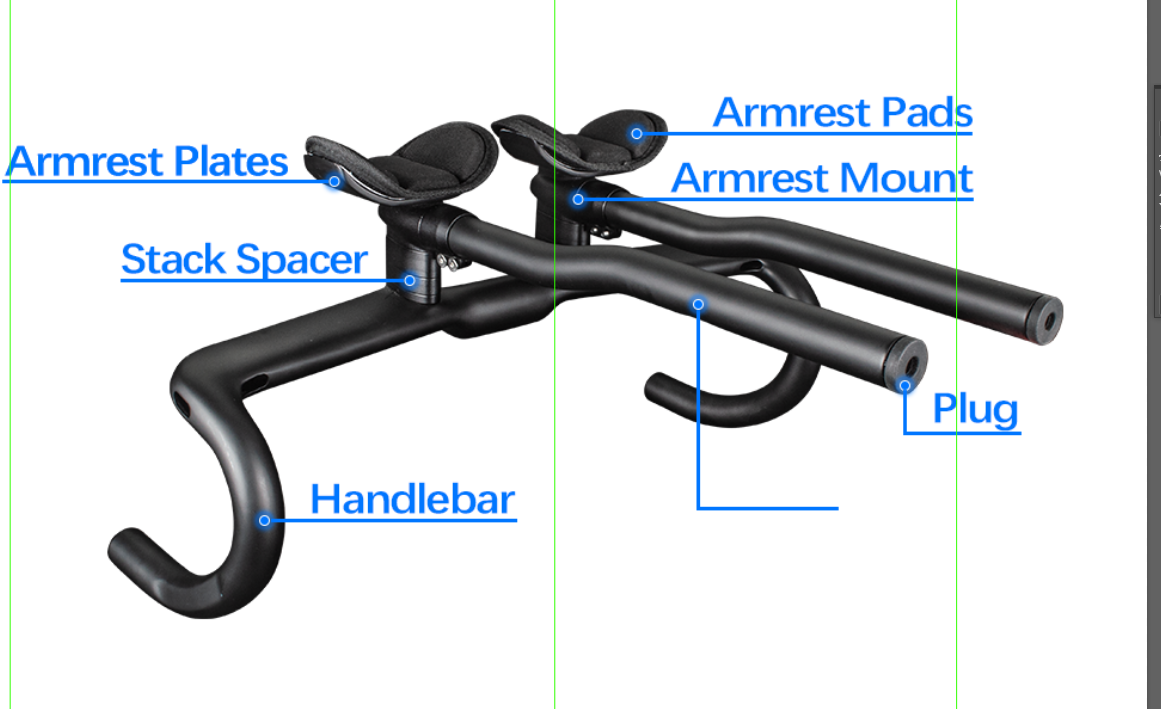 Accoudoirs Aéro Pour Vélo TT/triathlon En Fibre De Carbone Brillant 3K Bleu - Longueur 340 Mm