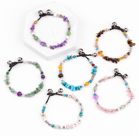 Bracelet tressé ajustable en argent avec perles de pierres naturelles, fait main, style bohème, avec breloque clochette, pour femme