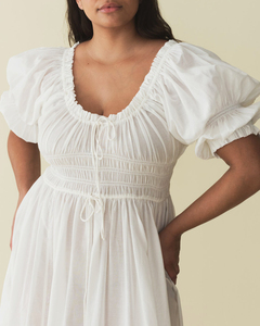 Fabricant de vêtements personnalisé printemps été col carré à manches courtes élégant décontracté femmes blanc coton robe mi-longue - Product Image 6