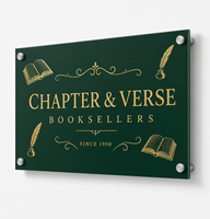 Panneau de signalisation personnalisé en acrylique pour librairie, support mural avec logo imprimé UV, bords polis, fabrication en usine