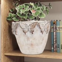 Lianda Pot de fleur en ciment fait à la main motif papillon intérieur extérieur grand petit Pot de plante carré décor à la maison jardin emballé Carton