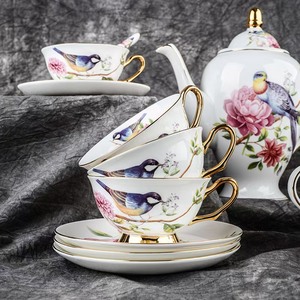 Birdsong and <strong>Flowers</strong> Coffee Cup European <strong>Ceramic</strong> Coffee Set British Simple Afternoon Tea Set Cup and Saucer Coffee <strong>Pot</strong> 15 Heads - Product Image 4