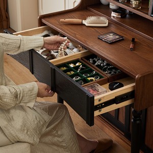 Vintage Style Piano Dressing <b>Table</b> With <b>Mirror</b> Solid Wood Bedroom Storage <b>Vanity</b> - Product Image 3