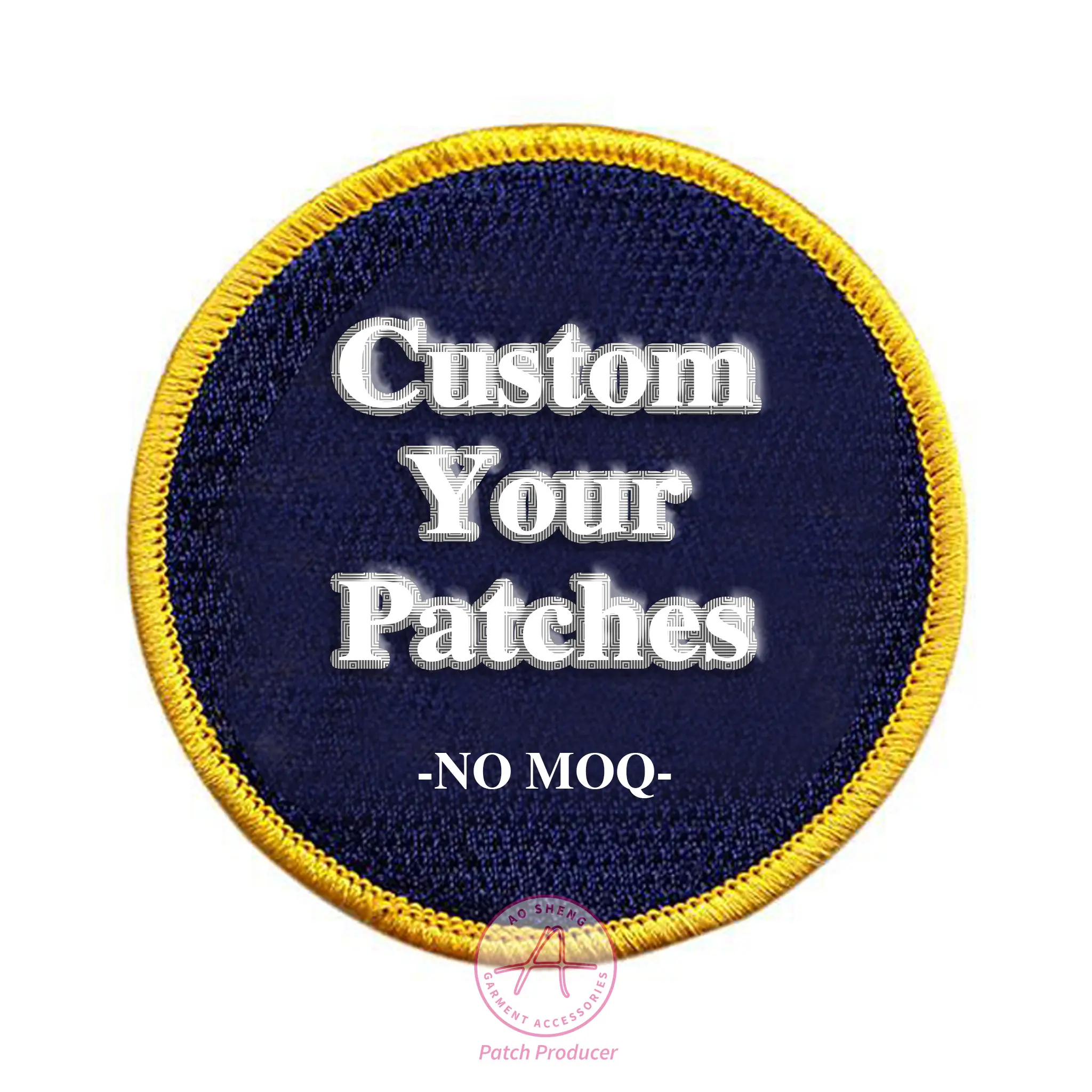 AoSheng toppe per indumenti Merrow border tessuto patch badge logo personalizzato design 100% ferro intrecciato su toppe