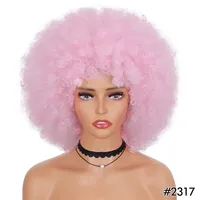 Vente en gros Perruque synthétique courte cheveux bouclés afro multicolores Perruque de cheveux explosifs moelleux et rebondissants pour femmes noires