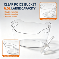 Seau à glace transparent en plastique de 6,5 L avec double poignée, idéal pour refroidir bière, vin et champagne lors de fêtes et bars (vente en gros)