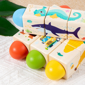 <strong>Wooden</strong> Rotating Animal Fruit Cart Puzzle Toy <strong>Wooden</strong> Rotating Vertical Building <strong>Blocks</strong> Children Educational Development - Product Image 4