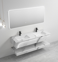 Meuble-lavabo rectangulaire moderne de luxe en céramique et pierre, résistant à l'eau, avec miroir mural inclus, installation facile
