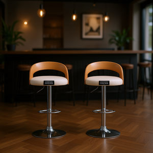 Tabourets de bar crème et brun clair avec base chromée, design moderne et contemporain pour usage commercial - Product Image 2