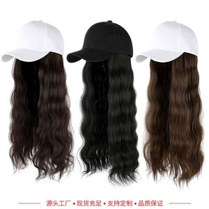 Casquette de baseball pour femme avec perruque intégrée, cheveux longs bouclés à grandes ondulations, style naturel, effet vague d'eau - Product Image 1