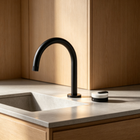 Keran Wastafel Kamar Mandi HONGDEC Modern Matte Black Single Handle, Pemasangan di Atas Meja, Gagang Tombol Marmer