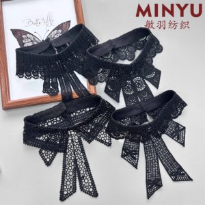 Hitam dan putih berongga larut dalam air renda kerah jubah busur kemeja dekoratif kerah dapat dilepas untuk gaun wanita - Product Image 2