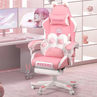 Chaise de jeu rose mignonne avec oreilles de chat Chaise d'ordinateur ergonomique avec repose-pieds Chaise de jeu PC inclinable pour fille ado enfants