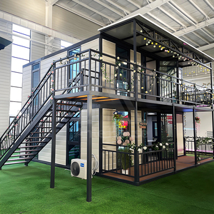 <span class=keywords><strong>Maison</strong></span> conteneur modulaire préfabriquée de 20 pieds en acier galvanisé, extensible, à deux étages, avec toit incliné et double ailes, pour chambre et bureau - Product Image 1