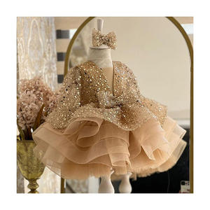 Abiti da Cerimonia per Bambine con Paillettes e Maniche Lunghe, Alta Moda, Eleganti Vestiti Estivi da Sposa e da Festa di Compleanno - Product Image 6