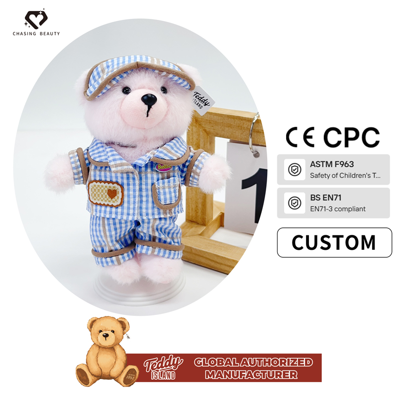 Blue and white checkered pajamas teddy bear