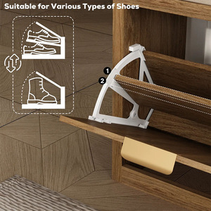 <span class=keywords><strong>Mueble</strong></span> de Madera y Ratán para Zapatos con Banco y <span class=keywords><strong>Perchero</strong></span> Integrado, <span class=keywords><strong>Mueble</strong></span> de Pasillo con Almacenamiento, Asiento y Estantes para Zapatos - Product Image 4