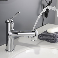 Robinet de lavabo noir rétractable à poignée unique et à trou unique, avec valve en céramique à noyau interne tout cuivre, pour eau chaude et froide