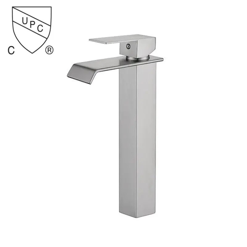 Basin Faucet High Taps Single Level Sus304 Brushed Waterfall Hot And Cold Bathroom Faucet Mixer Tap Basin Faucet