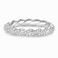 Bague en argent 925 avec moissanite couleur D, sertie pavé, motif corde torsadée, bijoux de mode pour mariage, fiançailles, vente en gros, cadeau