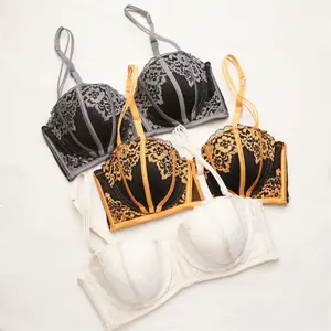 2024 New Color Contrast Lace French Bra Luxury Underwear Women's Thin Cotton Soft Steel Support Gathering Top Push Up Bra Set