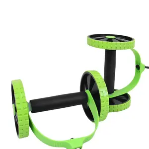 Peralatan rol latihan perut roda gulung ganda, dengan karet pelatih tahan, perangkat roda untuk Gym otot rumah