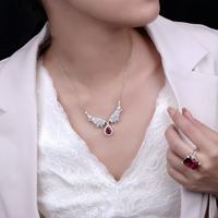 Collier en diamant de luxe pour femme Bijoux de soirée haut de gamme-Collier d'émeraude rouge Pigeon ailes d'ange