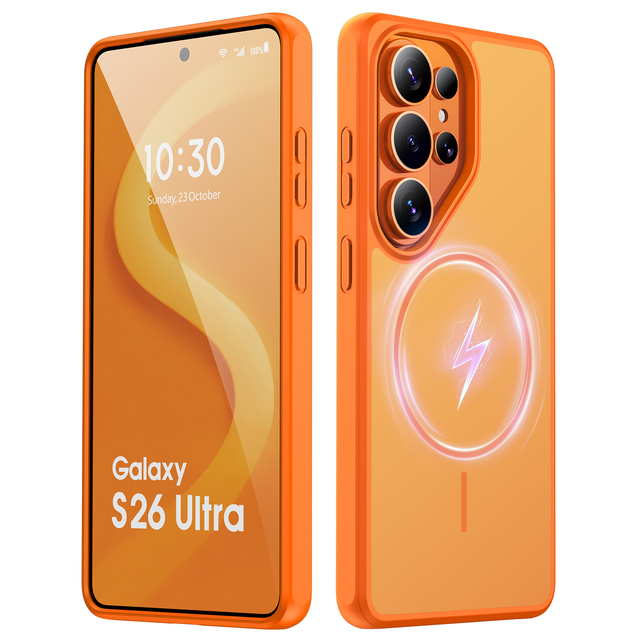 Cosmic Orange Magnetic Shockproof Armor Design TPU+PC Mobile Phone Case for S25 Ultra 5G with Strip Stand Holder