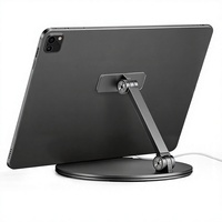 Support en aluminium pour tablette et moniteur portable avec base rotative à 360°, aucun installation requise, fabriqué en Chine (noir)