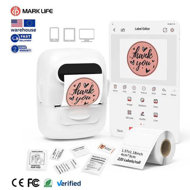 Marklife P50 Source Factory Wireless Mini Label Printer, No Ink Thermal Sticker AI Printer for Home Office & Small Business