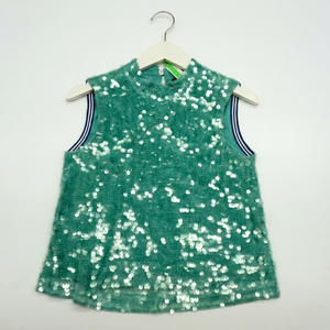 Top Corto Verde con Lentejuelas para Fiesta, sin Mangas, Estilo Halter, con Cintura Natural y Silueta en A para Mujer, Personalizado OEM - Product Image 1