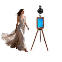 Huanyji - Photomaton instantané avec écran tactile de 18,5 pouces, verre trempé double face, bois, appareil photo, Bluetooth/Wi-Fi