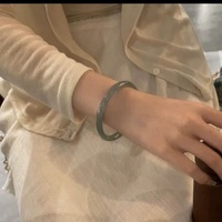 Bracelet Épais en Jade Glacé Effet Clair de Lune Blanc, Couleur Jade Transparente, Motif Fleurs Multicolores Flottantes, Jonc Tendance en Verre